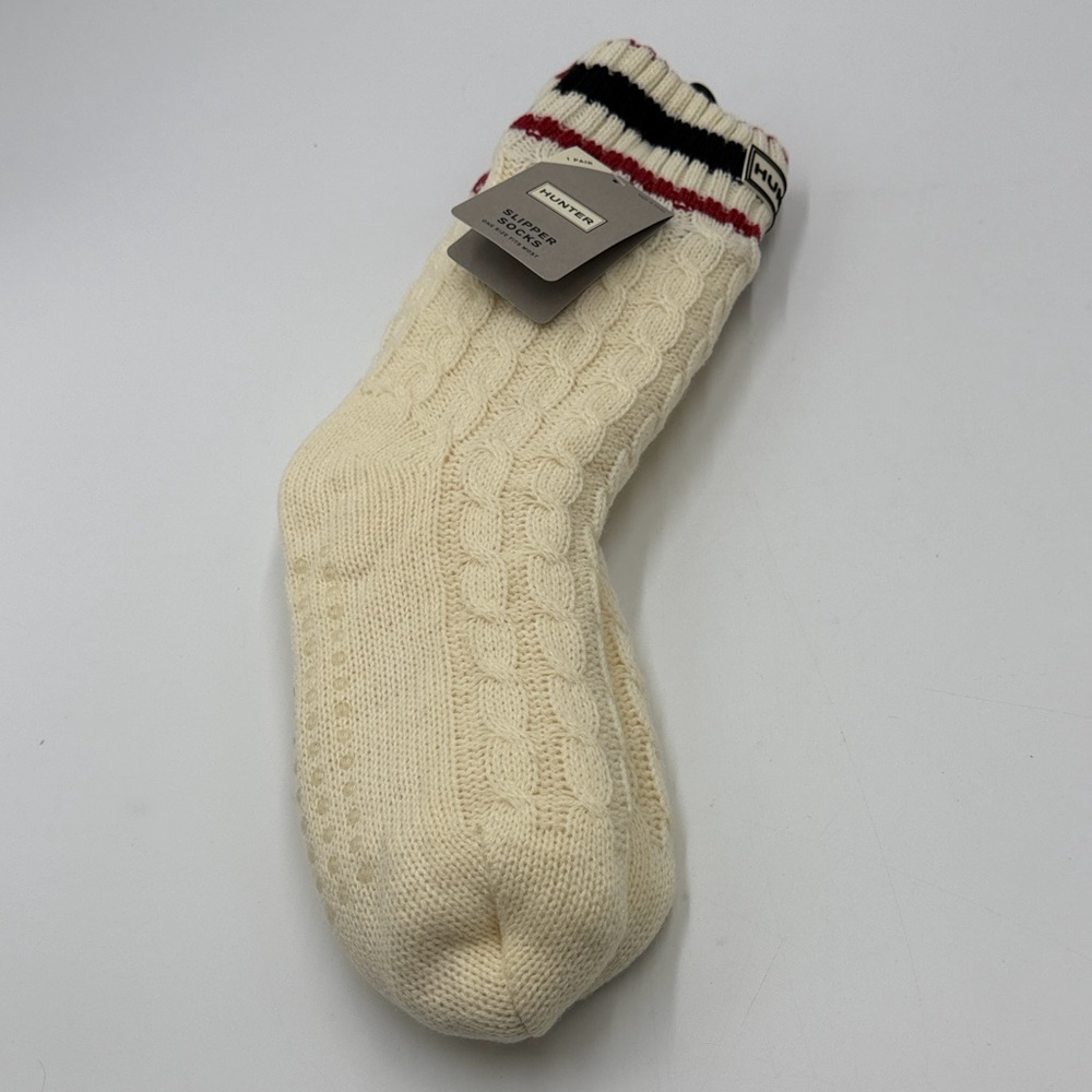 Hunter Cream Cable Knit Socks with Striped Cuff